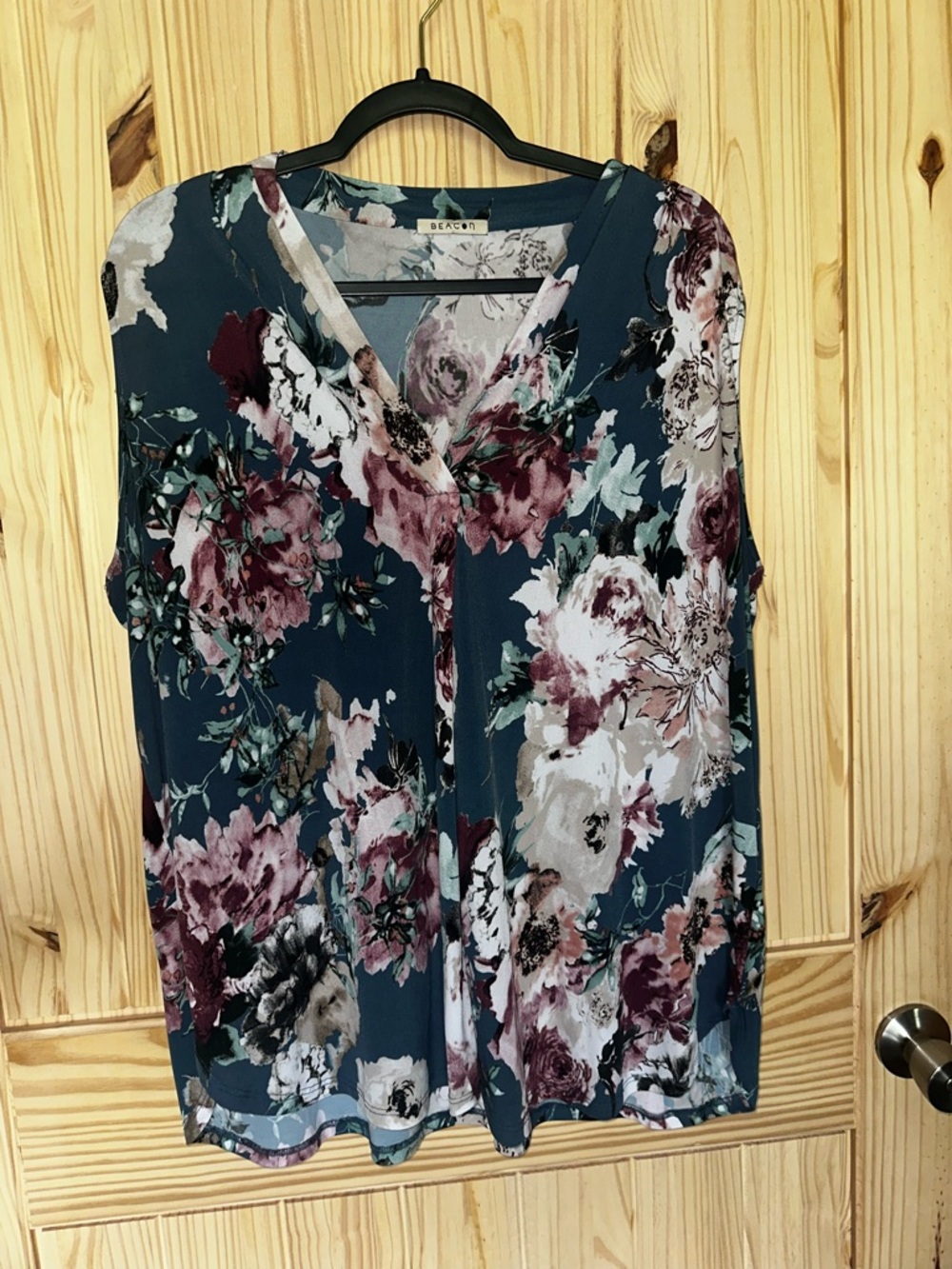Beacon Teal Floral V-Neck Sleeveless Blouse